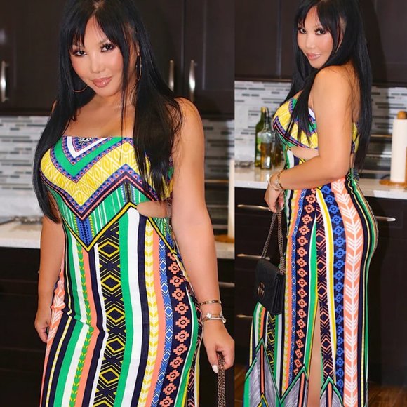 Neon Multicolor Ethic Aztec Aztec Grunge Geometric Print Bodycon Dress